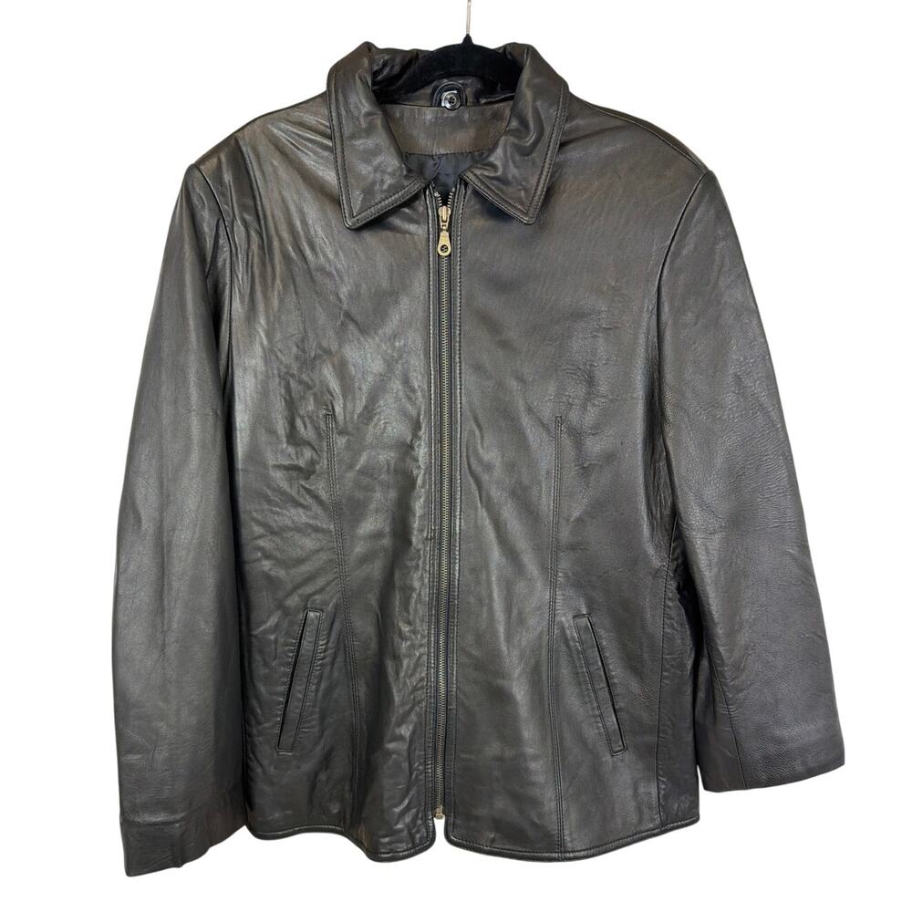 Tuskany Black Genuine Leather Fitted Bomber Jacket Made in Italy XL